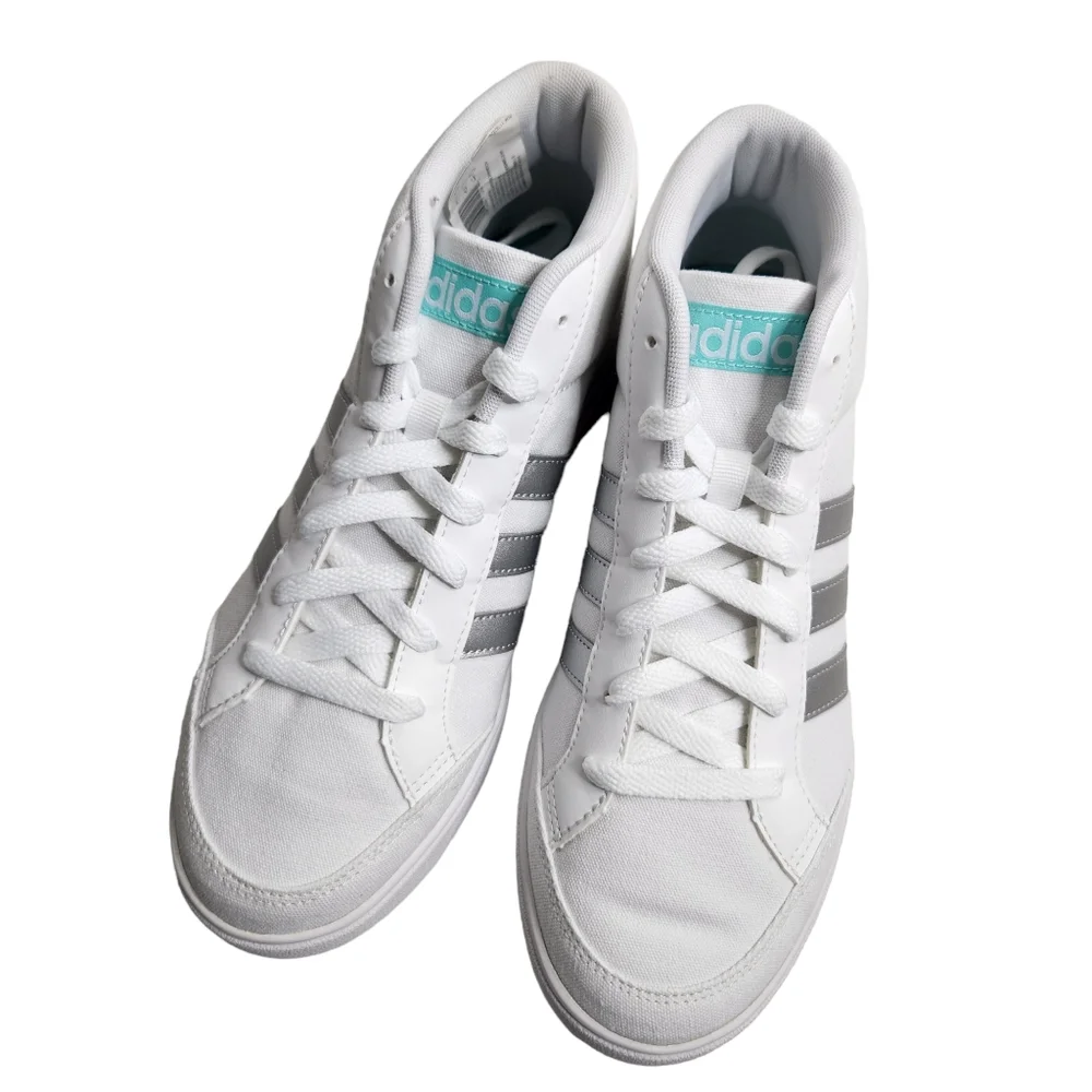 Adidas Womens Mid White Silver Aqua Ankle High Fashion Sneaker Size 9.5